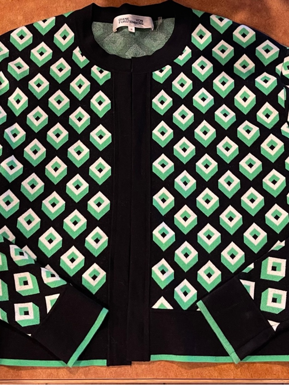 Diane Von Furstenberg Green and Black Cardigan SzM
